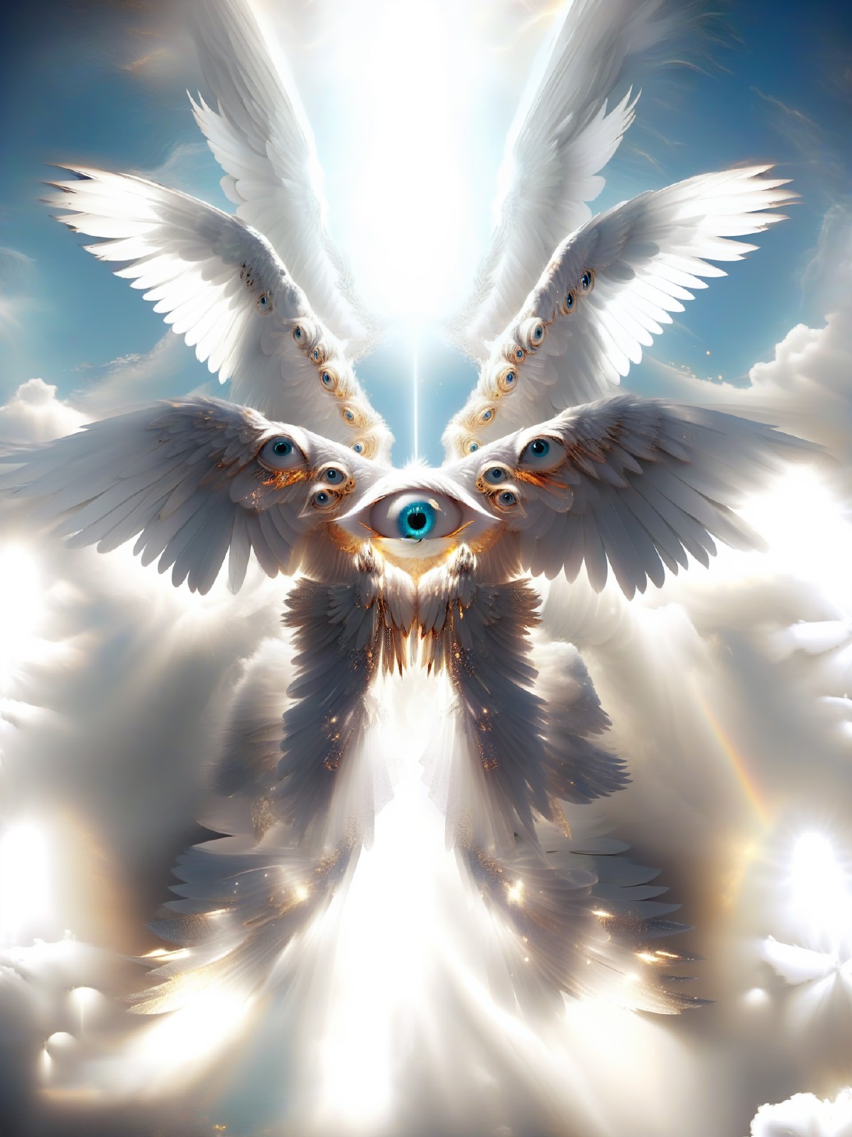 large eye with six giant wings covered with eyes