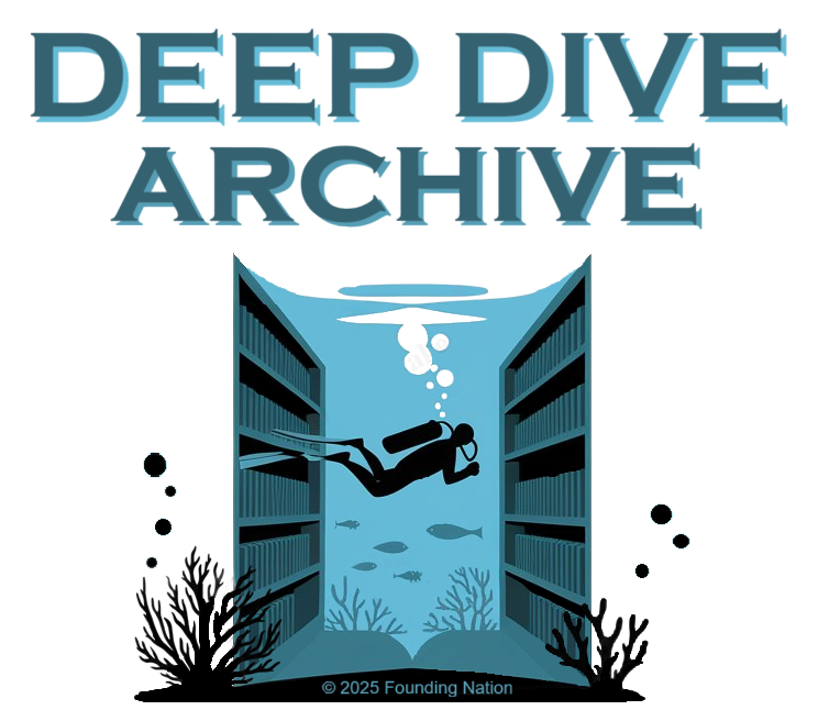 submerged underwater bookshelves left and right with a scuba diver between the shelves