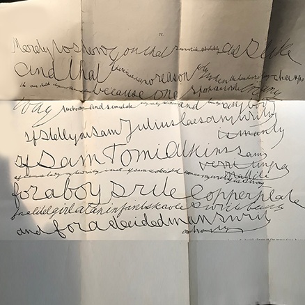 handwriting often difficult to read written by scribbling or cursive writing