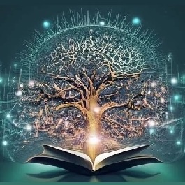 glittering tree over a thick open book